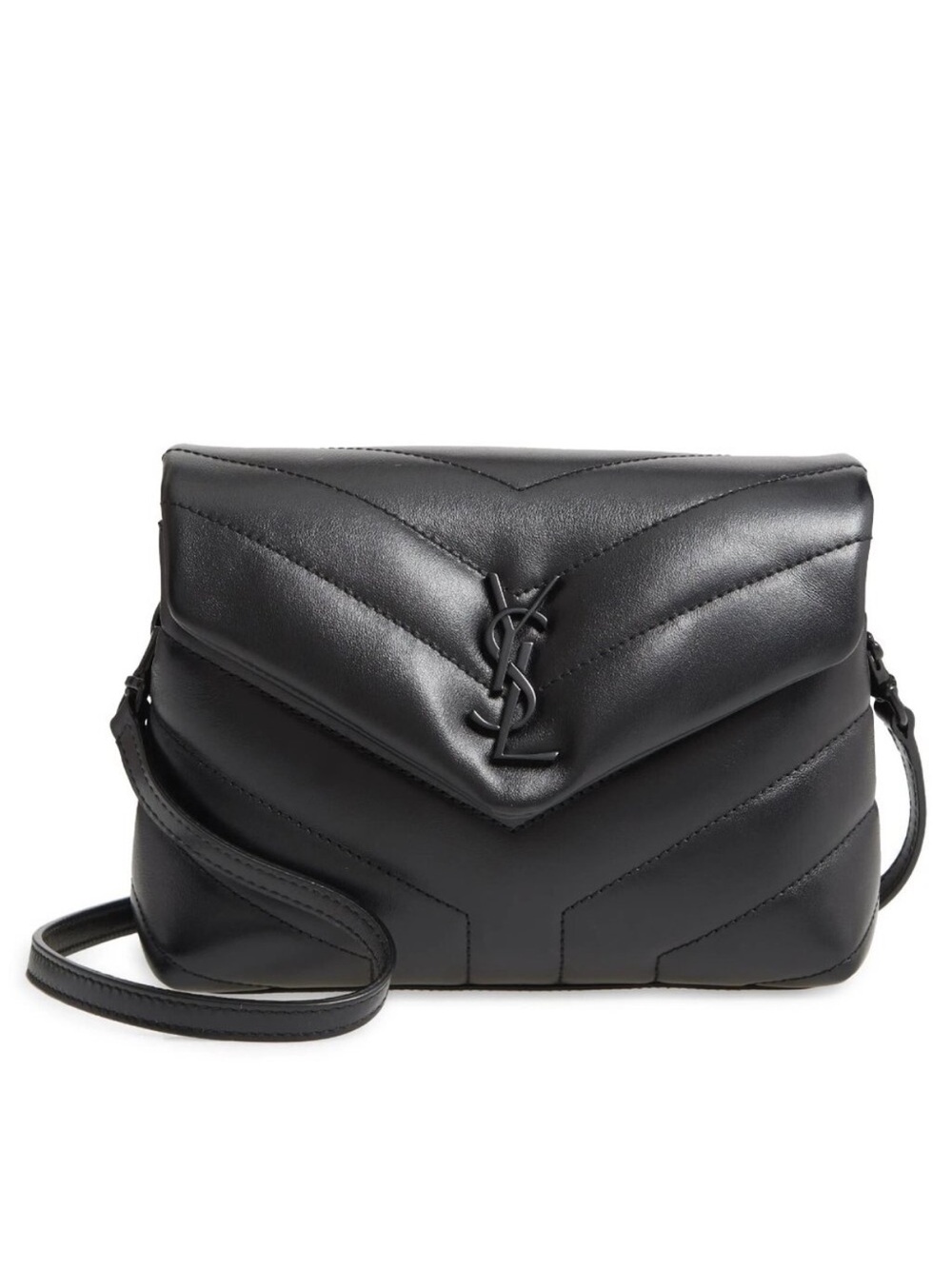 Saint Laurent Black Quilted Chevron Leather Crossbody